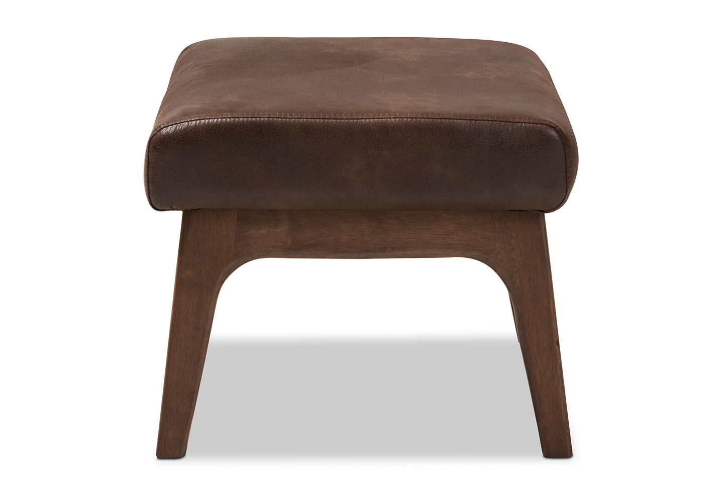 Baxton Studio Birk Mid-Century Modern Walnut Wood Dark Brown Distressed Faux Leather Ottoman