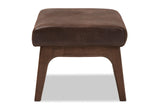 Baxton Studio Birk Mid-Century Modern Walnut Wood Dark Brown Distressed Faux Leather Ottoman Baxton Studio