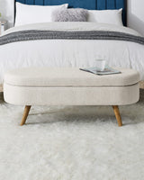 ECLYL Oval Storage Bench 43.5" Linen Fabric Upholstered Entryway Bench with Solid Wood Legs Ottoman Bench Indoor Bench for Living Room/Bedroom/End of Bed/Entryway (Beige) ECLYL