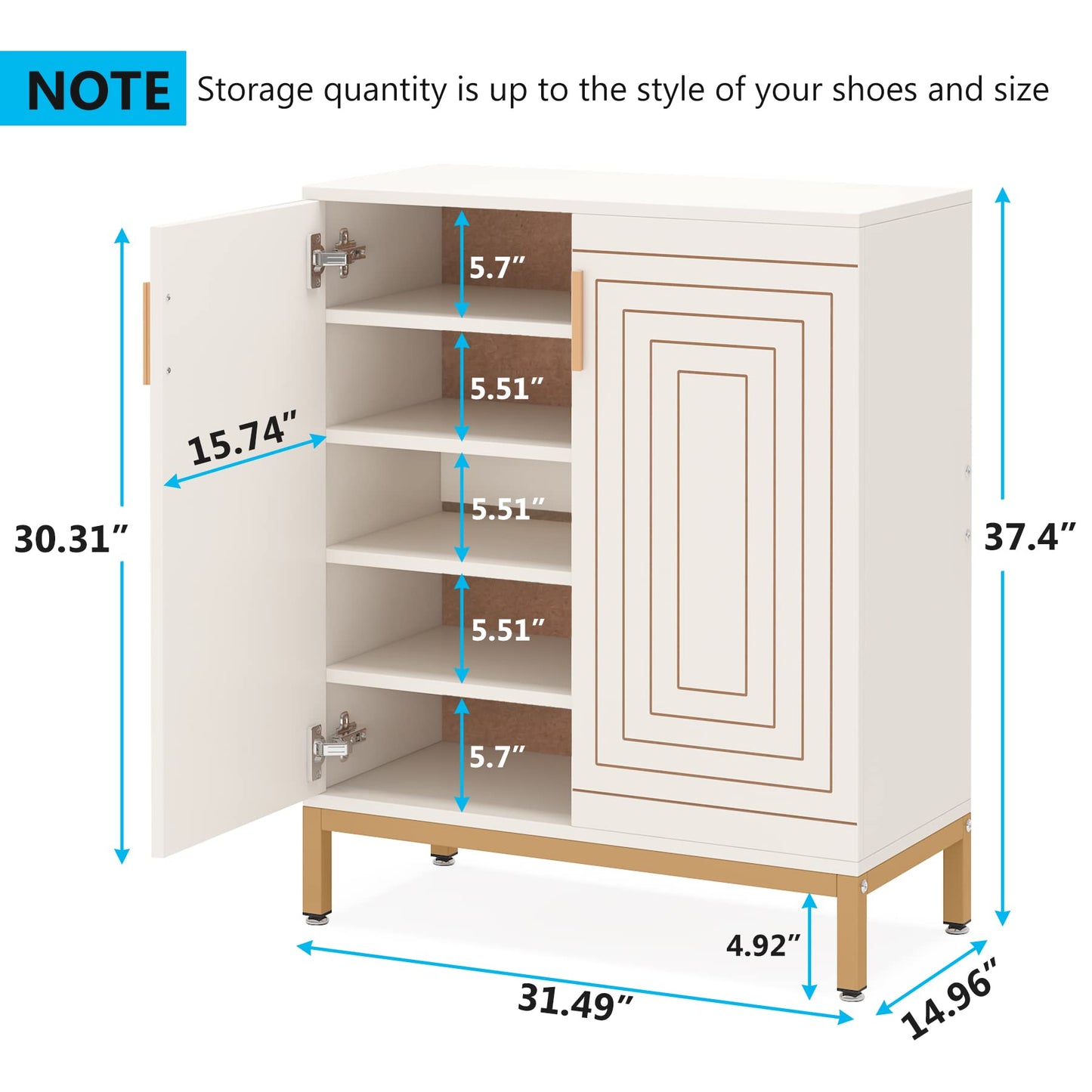 TRIBESIGNS WAY TO ORIGIN Shoe Cabinet, 20 Pairs Modern Shoe Storage Cabinet with Doors, 6-Tier Freestanding Entryway Shoe Organizer Rack for Living Room, Closet, White & Gold, HQF1650 - WoodArtSupply