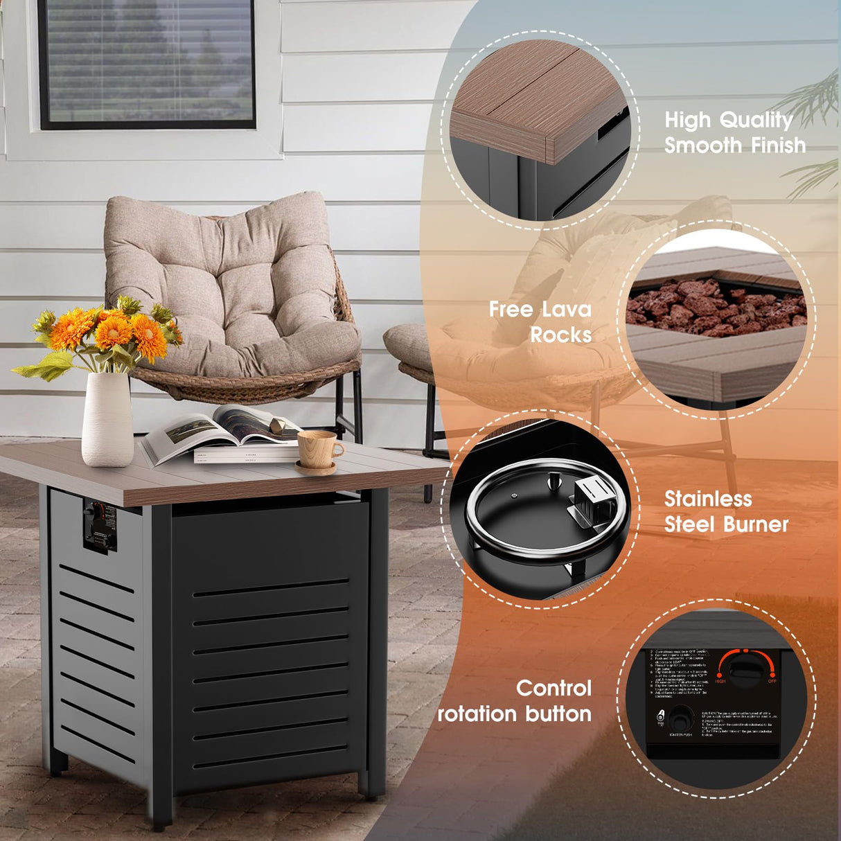 Jocoevol 28'' Propane Fire Pit Table – 50,000 BTU Outdoor Gas Fire Pit for Patio, Deck, and Garden, CSA Certified Multipurpose Fire Table with Cover and Lava Rock Jocoevol