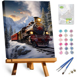 TOCARE Framed Paint by Numbers Kit for Adults, 12x16Inch Train Paint by Numbers with Frame, Snow Mountains Paint by Number Framed Canvas Winter Nature Scenery(Without Easel) TOCARE