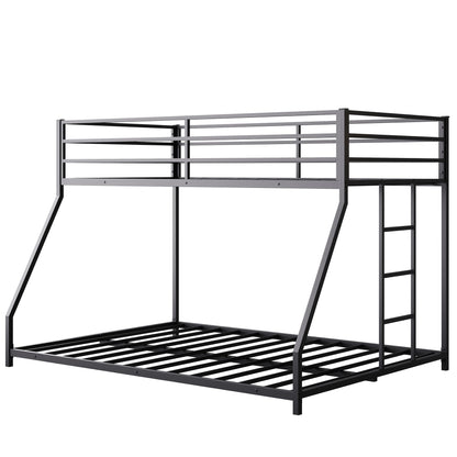 Twin Over Full Bunk Beds, Floor Bunk Bed Twin Over Full Bunk Beds with Build in Ladder, Heavy Buty Bunk Bed/Twin Over Full Bunk Bed for Adults, Teens, Kids(Twin Over Full, Black)