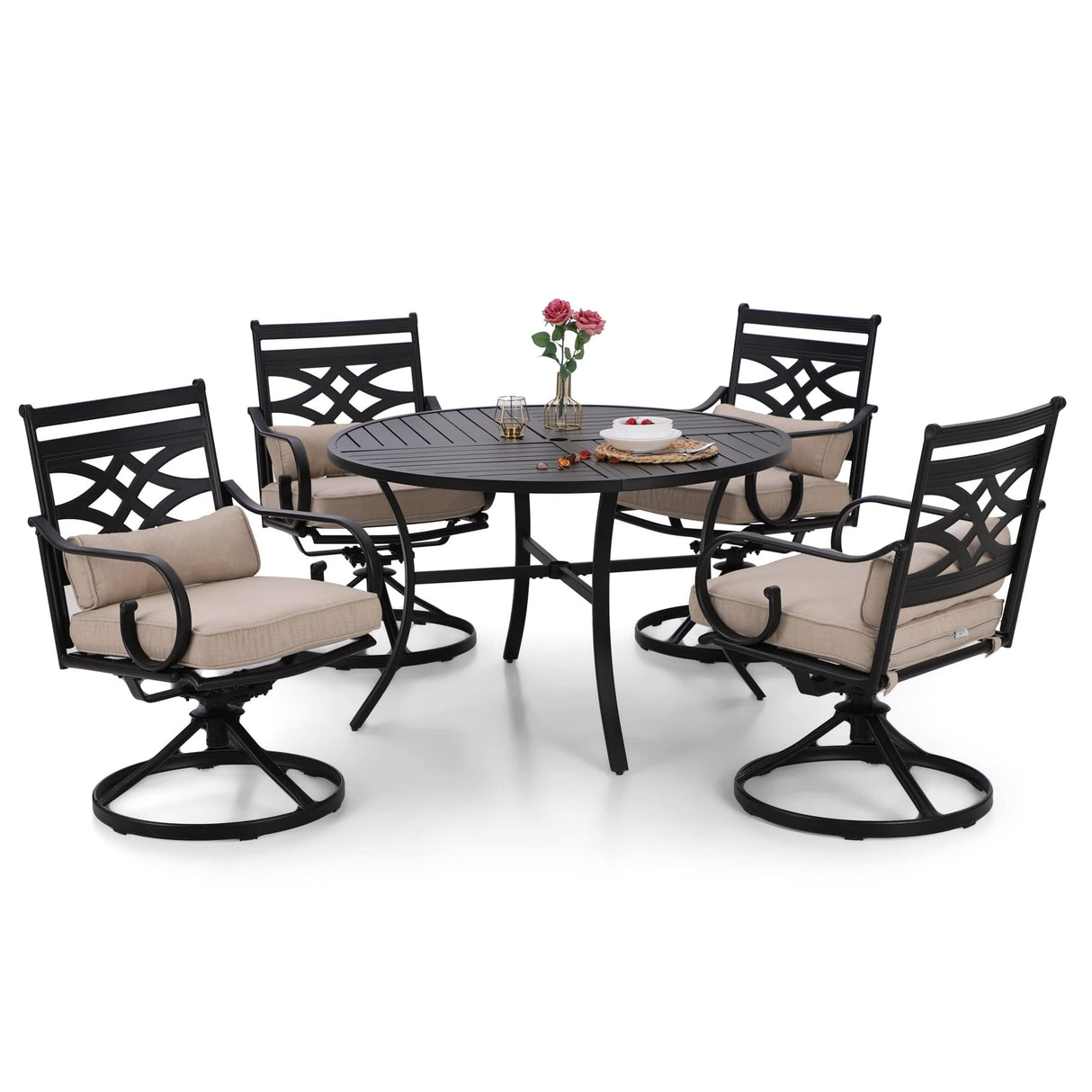 Sophia and William Swivel Patio Dining Set for 4, Outdoor Table and Chairs, Removable Seat Cushions, Black 42" Round Patio Dining Table Sophia & William