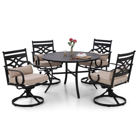 Sophia and William Swivel Patio Dining Set for 4, Outdoor Table and Chairs, Removable Seat Cushions, Black 42" Round Patio Dining Table Sophia & William