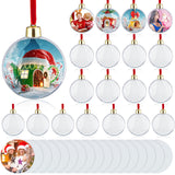 Hotop 24 Pcs Photo Ornament Ball Christmas Sublimation Blanks Photo Frame Ornaments Christmas Tree Hanging Photo Ball Decoration DIY Plastic Photo Baubles for Christmas Valentine's Day Decor Hotop