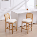 Counter Height Bar Stools Set of 2, Farmhouse Rattan Bar Stool with Back, Upholstered Wooden Barstools Mid Century Modern Breakfast Bar Chairs for Kitchen Island, Chenille Beige WAHSON OFFICE CHAIRS