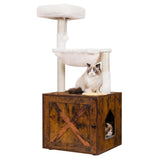 Hey-brother Cat Tree with Litter Box Enclosure, All-in-one Cat Tower for Indoor Cats with Large Hammock, Bed, Food Station, Scratching Posts, Modern Style Pet Furniture, Rustic Brown MPJ100SR Hey-brother