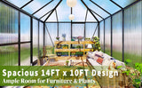 14x9.7x10 FT Polycarbonate Greenhouse for Outdoors, Large Winter Greenhouse Sunroom with 2 Adjustable Windows &Sliding Door, Walk-in Design with Aluminum Frame for Patio, Garden gohonei