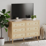6 Drawer Rattan Dresser for Bedroom, Modern Natural Wooden Dresser, Beside Table for Closet, Boho Chests of Double Drawers for Bedroom, Living Room, Entryway, Hallway yesasin