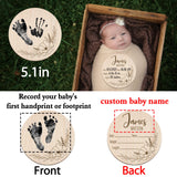 Mayyi Newborn Birth Announcement Sign,Personalized Newborn Handprint and Footprint Sign,Custom Engraved Wooden Baby Name Sign,Newborn Photo Props, Mayyi