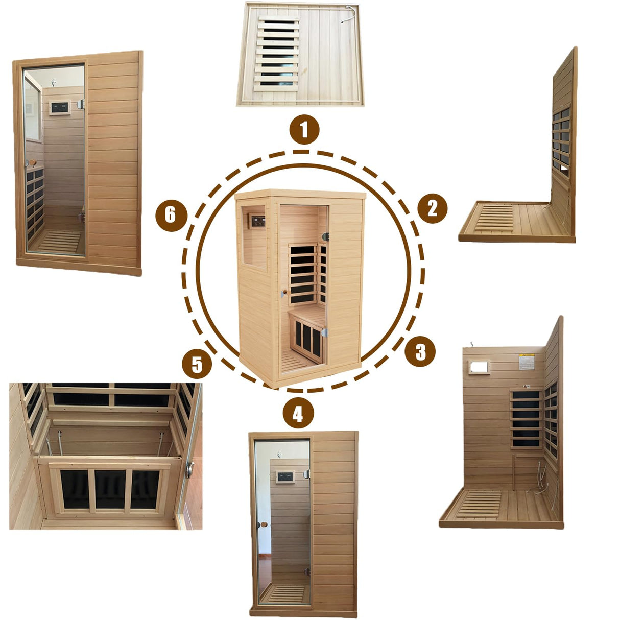 LTCCDSS Infrared Sauna, 1 Person Far Infrared Sauna for Home, with 1050W Indoor Sauna, Low EMF Heaters, 2 Bluetooth Speakers, 1 LED Reading Lamp Hemlock Wood Sauna Room Left Door LTCCDSS