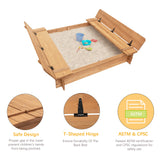 BIRASIL Wood Sandbox with 2 Bench Seats, Sand Boxes with Lid for Kids, Sand Pit with Cover for Outdoor Backyard Patio, 48 Inch BIRASIL