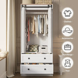 Maupvit Farmhouse Armoire with 2 Folding Sliding Barn Doors and Drawers 70.9" Tall Wooden Bedroom Wardrobe Closet with Spacious Storage Cabinet with Hanging Rod for Bedroom, White Maupvit