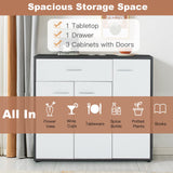 COSTWAY Buffet Sideboard Storage Cabinet, White Kitchen Sideboard with Spacious Table Top, 2 Door Cabinets, Large Drawer, Adjustable Shelf, Anti-Toppling Device, Console Cupboard for Home Living Room COSTWAY