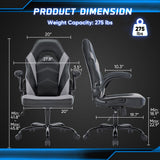 DUMOS Computer Game Desk Chair - Ergonomic PU Leather Lumbar Support, Height Adjustable High Back Video Game with Flip-up Armrest, Rolling Swivel for Adults, Grey DUMOS