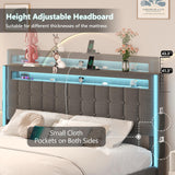 CSZZD Dark Grey Queen Bed Frame with LED Lights, Charging Station & 4 Storage Drawers CSZZD
