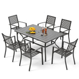 PHI VILLA 7-Piece Metal Patio Outdoor Table and Chairs Outdoor Dining Set - 60" Patio Table with Umbrella Hole and 6 Backyard Garden Chairs, Black PHI VILLA