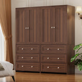 VOWNER Armoire Wardrobe Closet with Drawers and Mirror, 71" Clothing Storage Cabinet with Hanging Rod, 2 Doors Wooden Wardrobe Cabinet for Bedroom (Walnut, 18.9" D x 31.5" W x 71" H) VOWNER