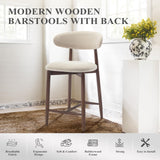 COLAMY Counter Height Bar Stools Set of 2, Kitchen Bar Stools with Back, Mid Century Modern Upholstered, with Wood Legs for Kitchen Island Dining Room, Beige COLAMY