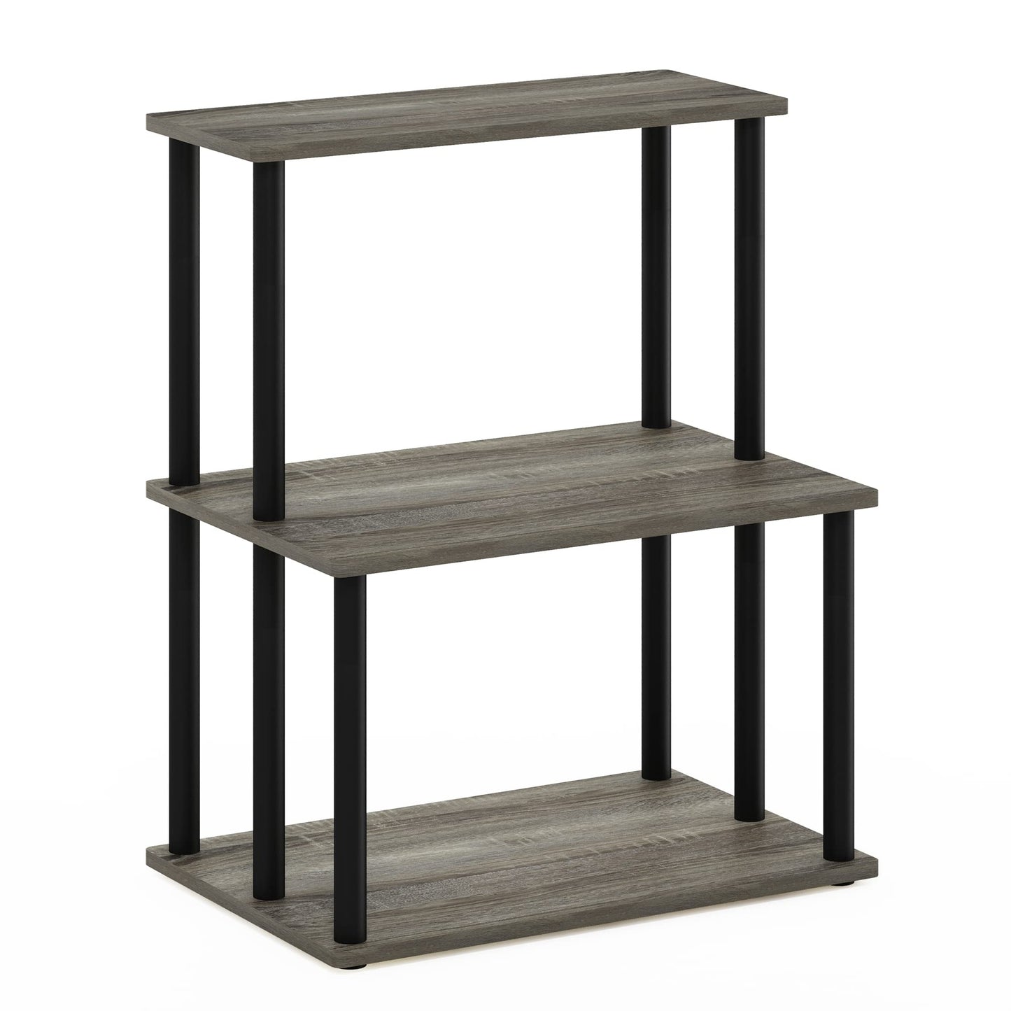 Furinno Turn-N-Tube 3-Tier Toolless Multipurpose Printer Stand Display Storage Shelf, French Oak Grey/Black