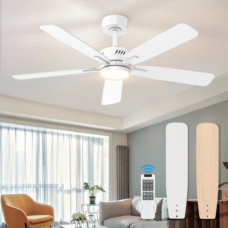 VOLISUN Low Profile Ceiling Fan with Light, 48 inch Flush Mount Ceiling Fan with Lights and Remote, 3CCT, Dimmable,Reversible, Noiseless, White Modern Ceiling Fan for Bedroom,Indoor/Outdoor Use VOLISUN