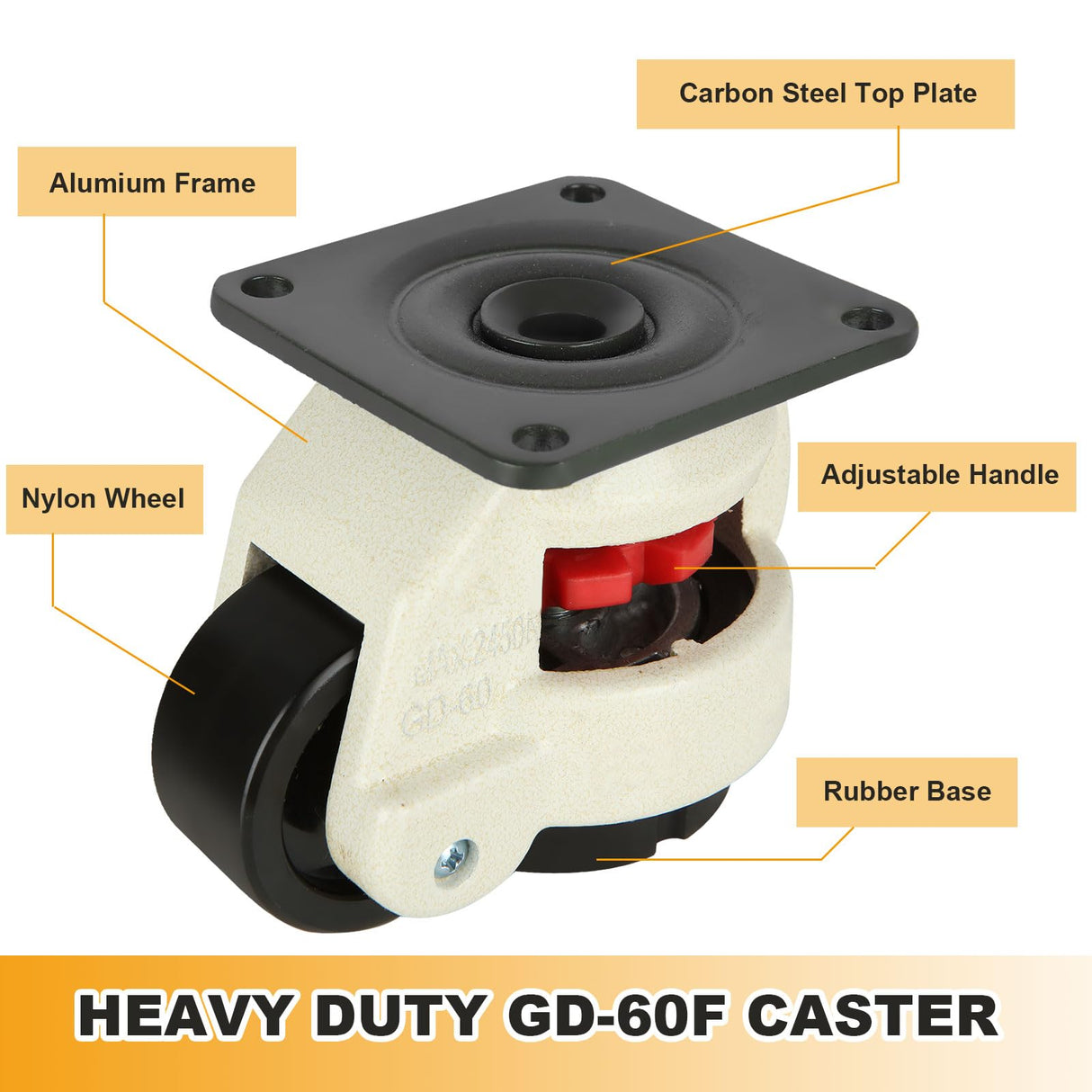 Acrux7 Retractable Leveling Casters Set of 4 Heavy Duty GD-60F, Workbench Caster with Rubber Leveling Feet, 360 Degree Swivel Industrial Plate Caster Wheel for Machine, Equipment Acrux7