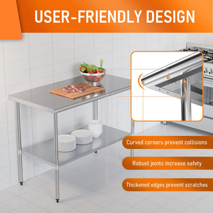 HOCCOT Stainless Steel Table for Prep & Work 24" X 48" inches with Adjustable Shelf, Commercial Workstations, Utility Table in Kitchen Garage Laundry Room Outdoor BBQ - WoodArtSupply