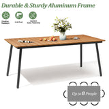 VredHom Outdoor Dining Table, 70inch Patio Dining Table with Wooden-Like Top and Aluminum Frame, Rectangular Table with Umbrella Hole Outdoor Furniture, Only Table, Brown VredHom