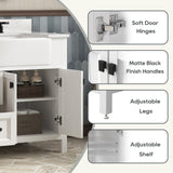 DELUXE LIVING 60 Inch Bathroom Vanity with Double Sink, Farmhouse Bathroom Vanity Cabinet with Soft Closing Doors & Dovetail Drawers, Vanity for Bathroom, Adjustable Feets, Apron Farm Sink, White DELUXE LIVING