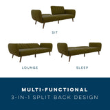 Novogratz Brittany Sofa Futon, Premium Linen Upholstery and Wooden Legs, Green Linen Novogratz