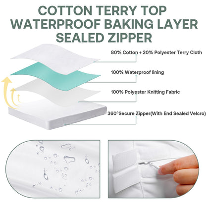 WINKAURA Mattress Protector California King Size Fits 9-12" Deep, Waterproof Zippered Mattress Encasement Cover with Premium Breathable Soft Terry Cloth Top for Cal King Size Bed