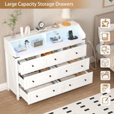 Wodeer Dresser for Bedroom with Power Strip & LED Light,7-Drawer Dresser & Chest of Drawers with Deep Drawers, Wood Double Dresser Storage Cabinet for Bedroom,Living Room, Hallway,White Wodeer