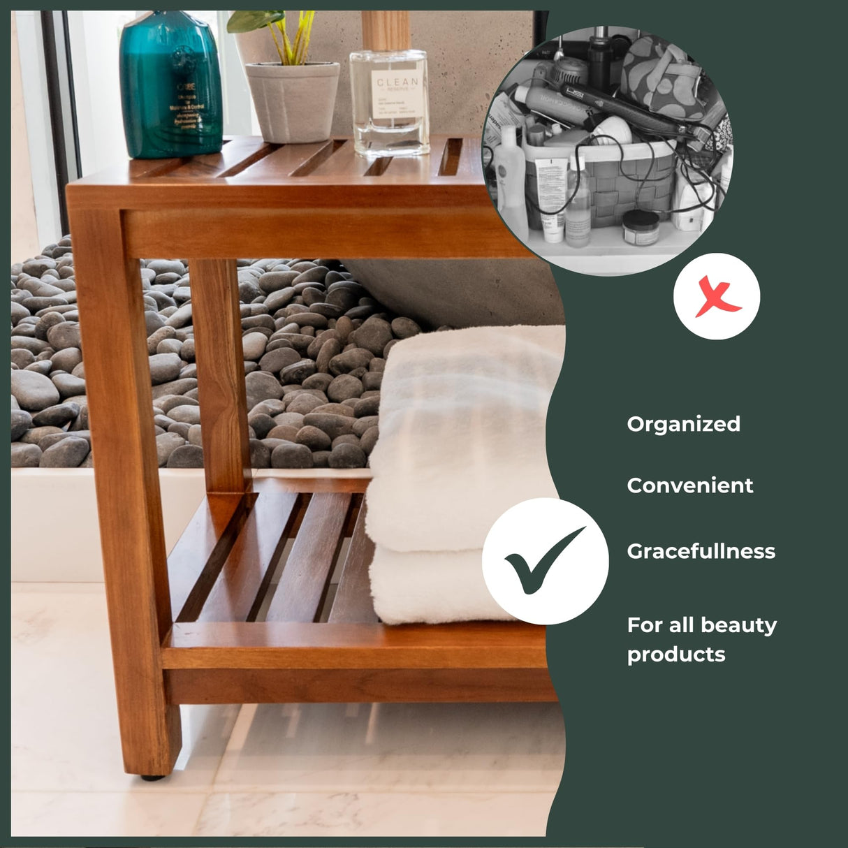 Teak Shower Bench - Fully Assembled 30 Inch Shower Bench with Shelf | Water Resistant Shower Benches for Inside Shower to Sit On | Wooden Shower Bench for Spa, Garden | Adjustable Non-Slip Feet The Teaky Hut