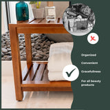 Teak Shower Bench - Fully Assembled 30 Inch Shower Bench with Shelf | Water Resistant Shower Benches for Inside Shower to Sit On | Wooden Shower Bench for Spa, Garden | Adjustable Non-Slip Feet The Teaky Hut