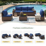 Aoxun 6 Piece Patio Furniture Set with Wide Armrests Wicker Rattan Outdoor Sectional Sofa Set with Coffee Table and Thickened Cushions, Brown/Blue(Waterproof Cover Included) Aoxun