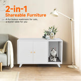 QuicMiou Cat Litter Box Enclosure, Hidden Litter Box Furniture Washroom Storage Cabinet, Modern Cat House with Scratche Pad (White) QuicMiou