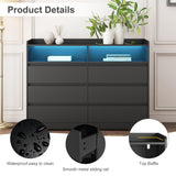 Spaco Black Dresser for Bedroom, 6 Drawer Dresser with LED Lights and 2 Cubby,Chest of Drawers,Wood Dresser,Dresser Bedroom Furniture,Wide TV Stand Dresser for Kid's Room,Nursery Spaco