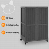 MCombo Luxury Cat House with Scratching Post, Wooden Large Cat Villa with Wheels, Multi-Feature Cat Condo with Escape Door, Cat Cages Enclosures with Shelter Indoor/Outdoor 6012-CT83 (Grey) mcombo