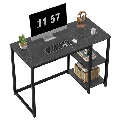 SINPAID Computer Desk 40 inches with 2-Tier Shelves Sturdy Home Office Desk with Large Storage Space Modern Gaming Desk Study Writing Laptop Table, Black Marbling (Black Marbling, 40) SINPAID