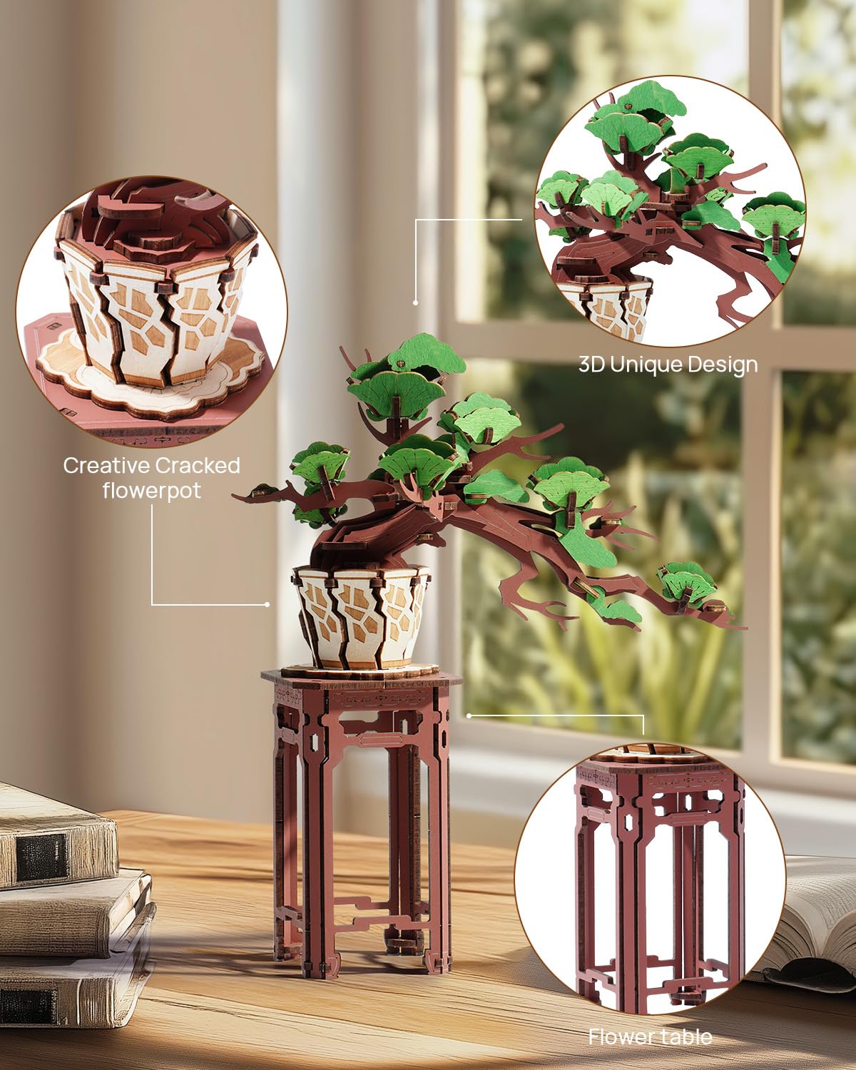 Wowood 3D Wooden Puzzle for Adults-Evergreen Pine Bonsai, DIY Wood Model Kits for Adults, Creative Craft Kits for Adults, Unique Gift and Home Decor for Nature Lovers (115PCS) Wowood