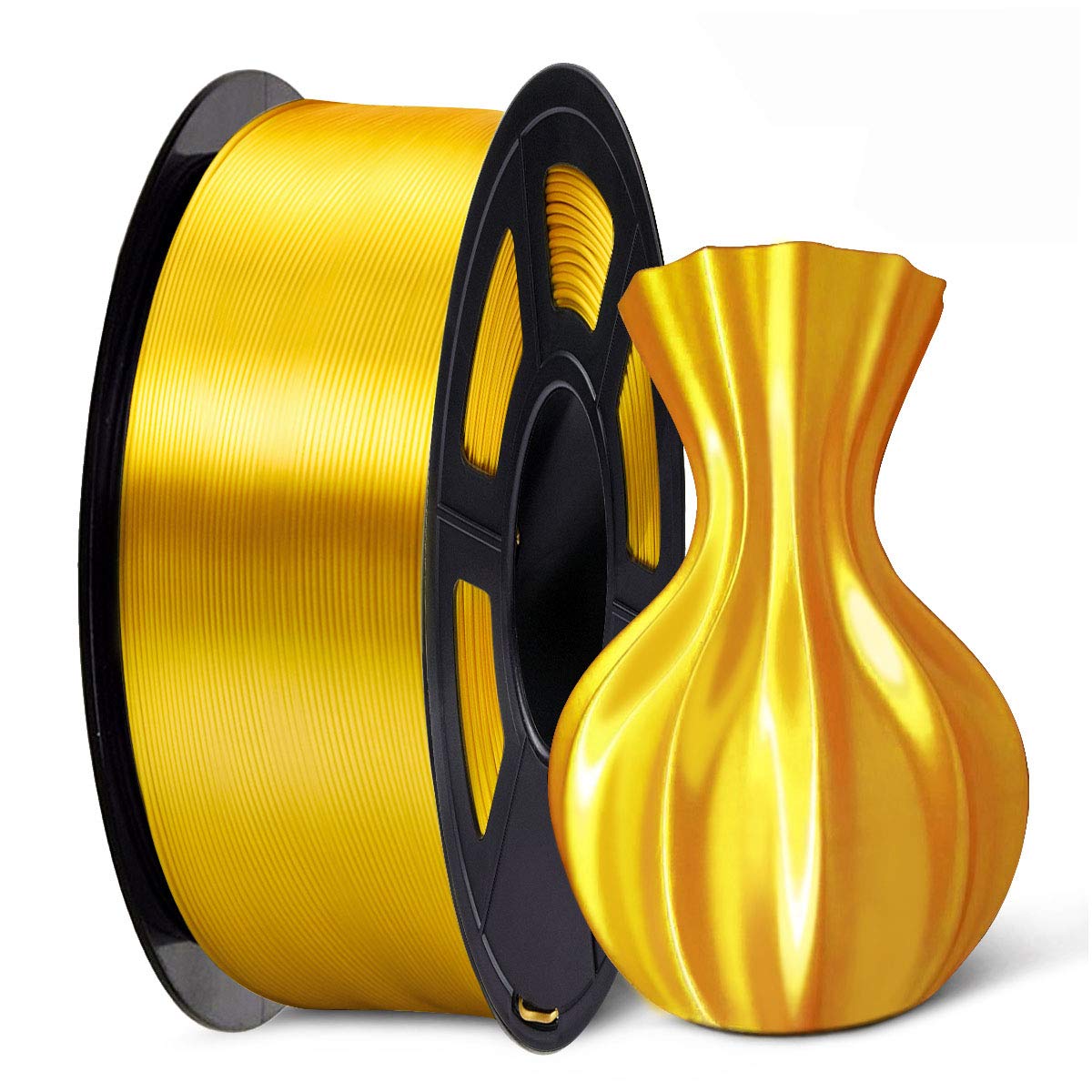 SUNLU Silk PLA Filament 1.75mm, Neatly Wound Shiny PLA 3D Printer Filament, Dimensional Accuracy +/- 0.02mm, Fit Most 3D Printers, Good Vacuum Packaging, 1kg Spool(2.2lbs), 330 Meters, Silky Gold SUNLU