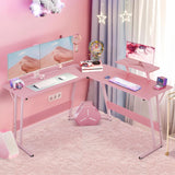 HKLGorg L Shaped Desk Gaming Desk, 50.4’’ Computer Desk, Gaming Table with Monitor Stand Corner Desk with MDF Board Surface, Home Office Desk for Girl Women Gift for Gaming Working Study, Pink HKLGorg