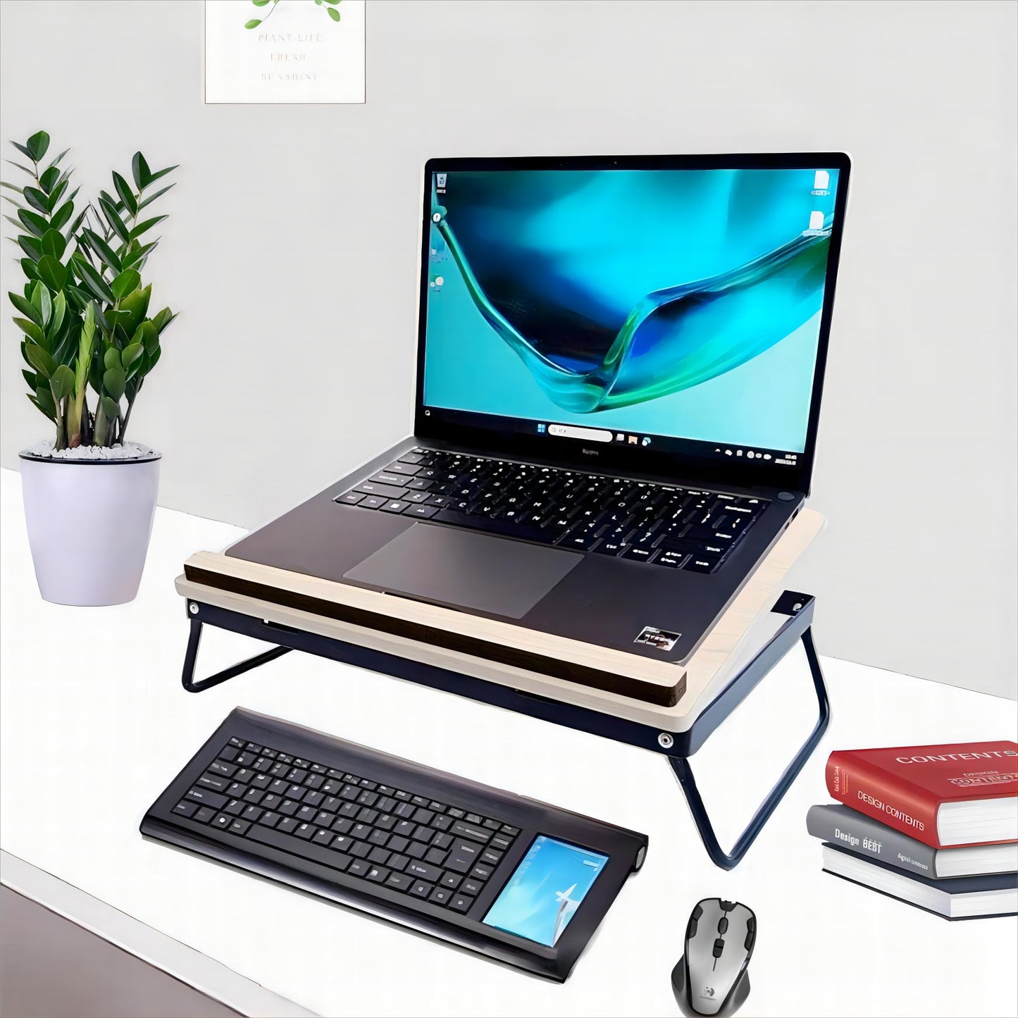 SREGGSIY Foldable Wooden Laptop Stand for Desk,Compatible with 10 to14 Inches Notebook Computer,Also Be Used to Computer Monitor Riser Stand. - WoodArtSupply