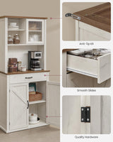 VASAGLE 71" Pantry Cabinet with Lights and Charging Station, Kitchen Pantry Cabinet with Doors and Drawer, Farmhouse Storage Cabinet, Coffee Bar Cabinet, Adjustable Shelves, Rustic White UBBK363W12 VASAGLE