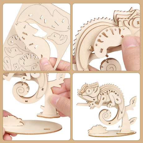 ELX Wooden 3D Puzzles for Kids 6+, 4 Piece Set Animal Wooden Models, Wood Building Kits Stem Toys peresents for Kids and Adults… ELX