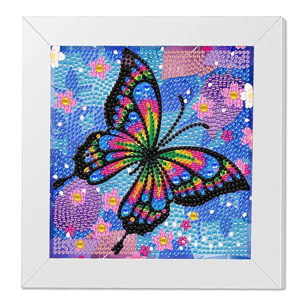 PERFECTSIGHT Cute 5D Diamond Art Kits with Wooden Frame, Kawaii DIY Painting Art for Adults, Diamond Arts and Crafts Sets, Big Gem Full Drill Diamond Dots for Women Beginners (Purple Butterfly) PERFECTSIGHT