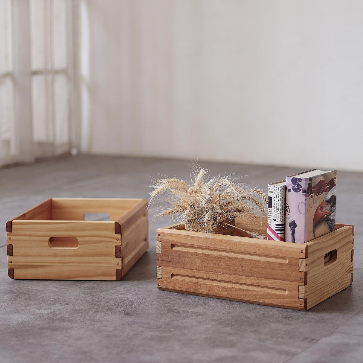 KLZLQ-XINCHEN 1 Pack Wooden Storage Bin of 16"x12"x6.25".Durable Open Solid Wood Box w/Handles.Farmhouse Container Shelf Baskets. Multipurpose Home Décor Organizer Crates for Display,Pantry,Book,CD KLZLQ-XINCHEN