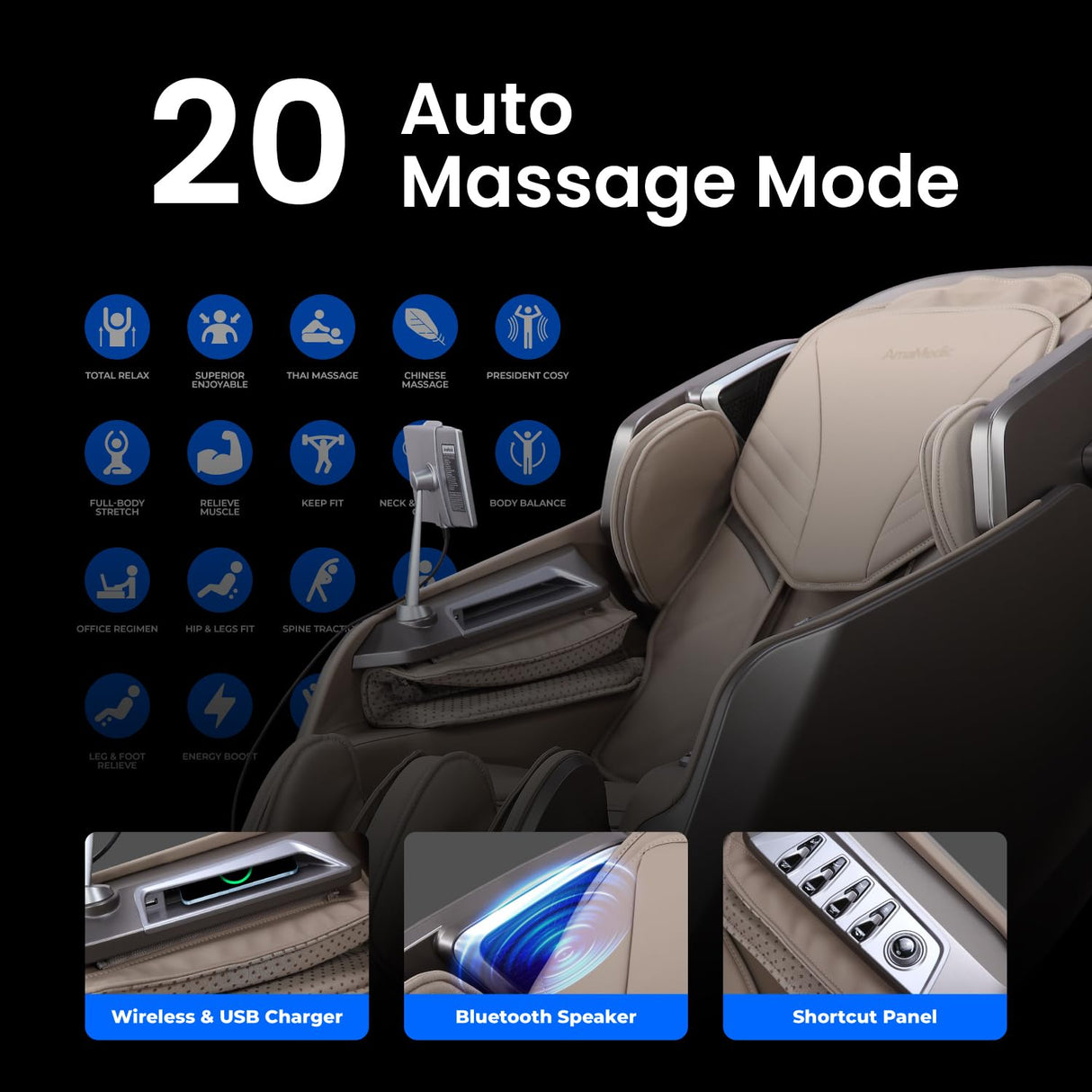 AmaMedic 2025 4D Massage Chair for Full Body, Revive, Health Fingerprint Sensor, AI Health Detection, Extended SL-Track, Professional Massage Chair (Brown) AmaMedic