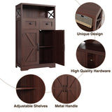 Dark Brown Storage Cabinet with Doors and Shelves - Farmhouse Kitchen Pantry Cabinet with Storage, Coffee Bar Station, Hutch Cupboard for Kitchen, Living Room, Home Office, Dining Room FiveWillowise